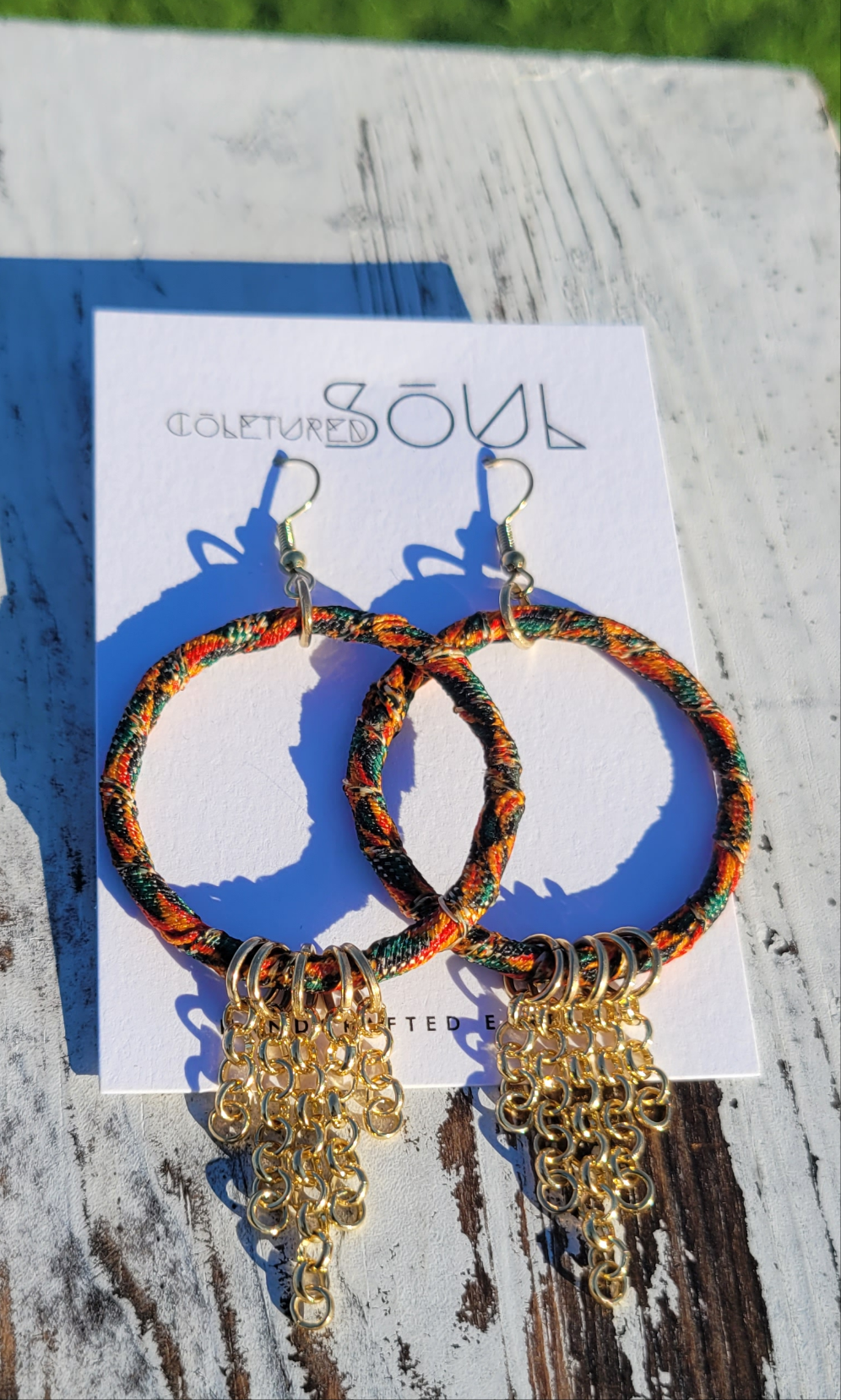 Hoops - Kente w/ Gold Chain Links (small)