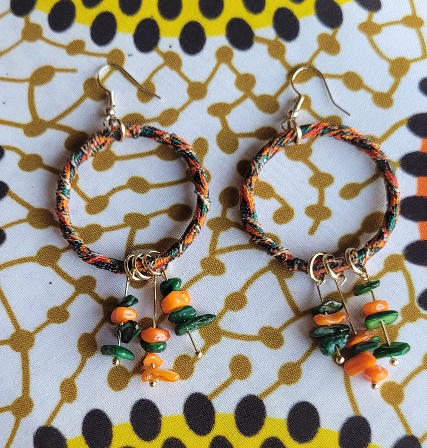 Hoops - Kente w/ Rock Dangles (small)