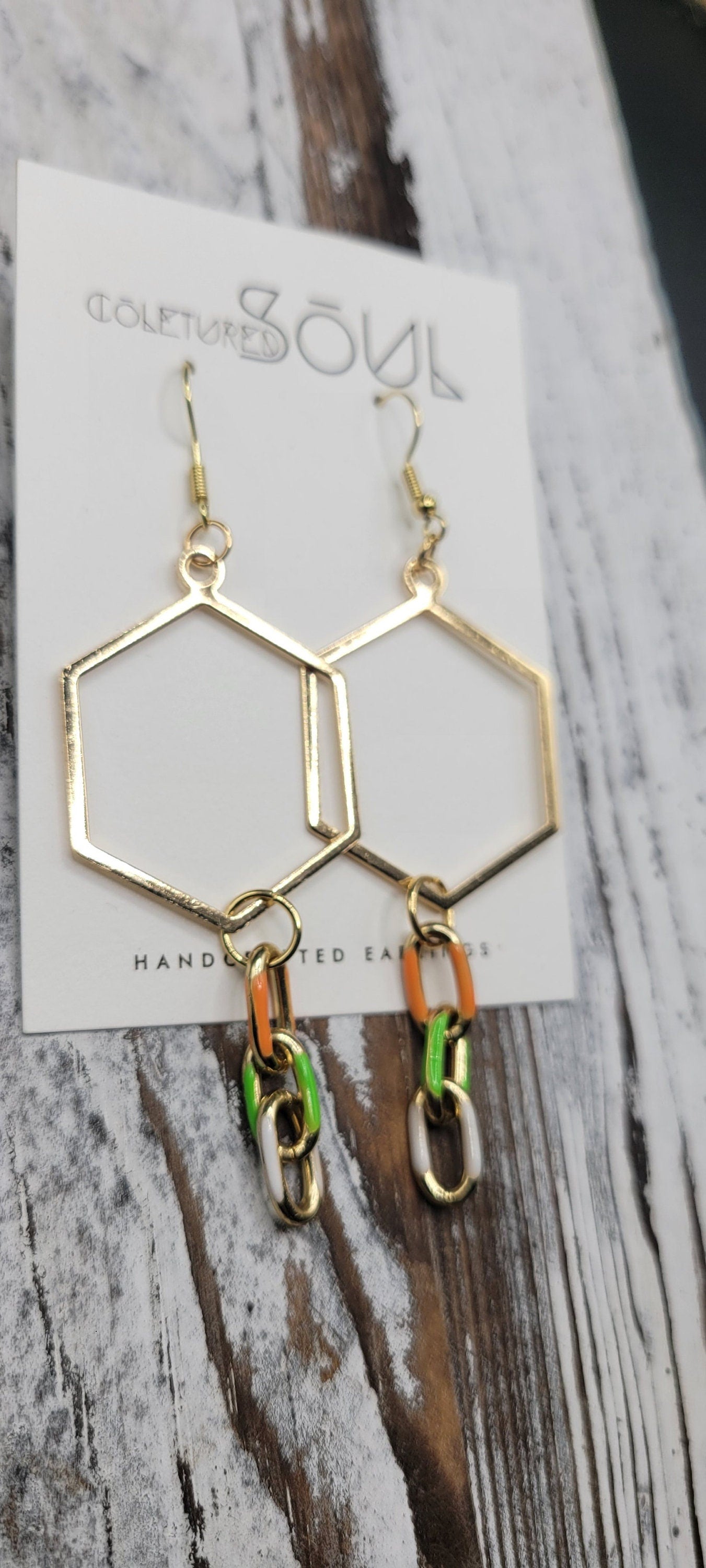 Geo Chic - Gold Hexagon w/ Citrus Dangles