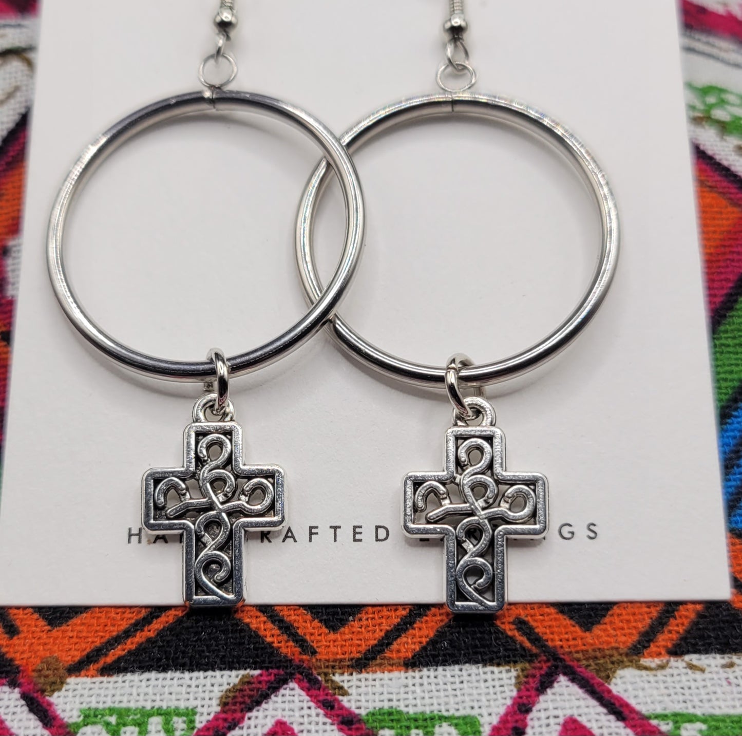 Kingdom Hoops - Silver w/ Textured Cross (small)